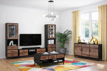 Set mobila living Nouvelle din 5 piese, lemn masiv si mdf negru