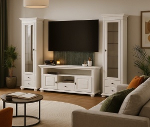 Set mobila living Perla lemn masiv alb unt, 3 piese, config. 12 - Img 2