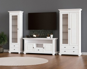 Set mobila living Perla lemn masiv alb unt, 3 piese, config. 13