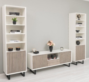 Set mobilier living Piannova din lemn masiv si mdf alb - Img 3