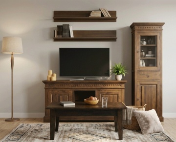 Vitrina Living Espresso din lemn masiv tei, finisaj maro, 64 x 36 x 190 cm - Img 2