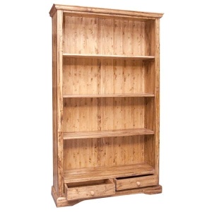 Biblioteca Artisan cu 2 sertare din lemn masiv de tei, natur antichizat - Img 3
