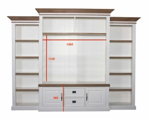 Biblioteca cu spatiu TV Stejar Harmony din lemn masiv si mdf, 286 x 38/48 x 220 cm - Img 2