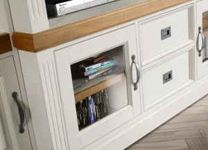 Biblioteca cu spatiu TV Stejar Harmony din lemn masiv si mdf, 326 x 38/48 x 220 cm - Img 2