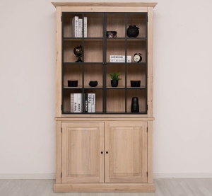 Biblioteca cu Vitrina Indiana Loft lemn masiv de stejar, 130 x 50 x 230 cm