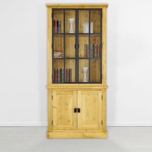 Biblioteca cu vitrina IronWood 2 usi sticla si 2 usi lemn masiv - Img 2