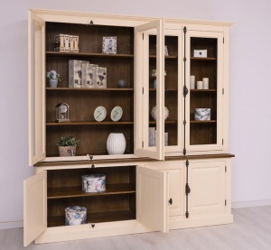 Biblioteca lemn masiv Provance cu vitrine, inchidere tije metalice 223 cm - Img 4