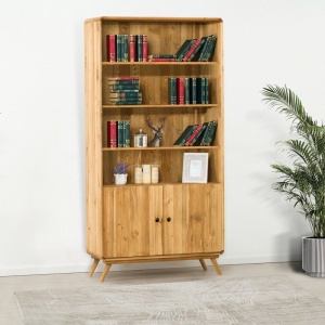 Biblioteca Skandi cu 2 usi si 3 etajere din Lemn masiv, 100 x 40 x 200 cm