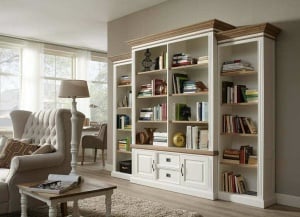 Biblioteca Stejar Harmony din 4 corpuri lemn masiv + mdf, 326 x 38/48 x 220 cm - Img 5