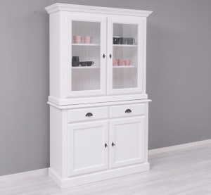 Bufet alb cu vitrina 2 usi si 2 sertare lemn masiv Provance 126 cm - Img 2