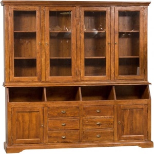 Bufet cu vitrina Artisan nuc antichizat, lemn masiv tei, 230 cm - Img 2