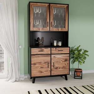 Bufet dining Nouvelle cu 4 usi si 2 sertare, lemn masiv si mdf negru