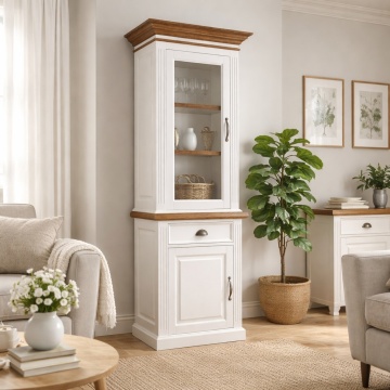 Bufet ingust cu vitrina Harmony Oak 2 usi si 1 sertar