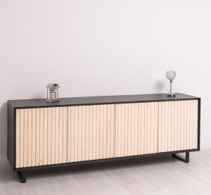 Bufet living Piannova cu 4 usi lemn masiv + mdf negru