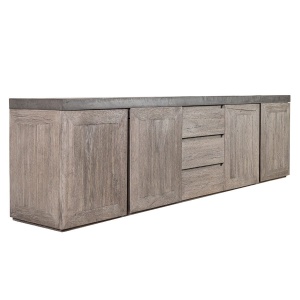 Bufet Minna 3 sertare si 4 usi, stejar masiv + microciment, 254 x 46 x 71 cm - Img 2