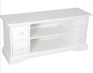 Comoda TV Artisan cu 4 sertare alb antichizat, lemn masiv tei, 129 cm - Img 2
