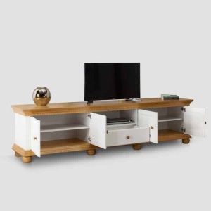 Comoda TV Bella Sun din lemn masiv alb unt /miere 220 cm - Img 3