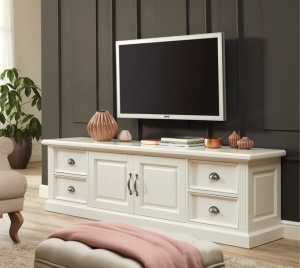 Comoda TV Harmony alba cu 4 sertare si 2 usi 200 cm