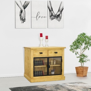 Comoda TV IronWood cu 2 usi sticla si 2 sertare lemn masiv
