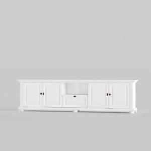 Comoda TV Perla lemn masiv alb unt, 220 × 41 × 65 cm