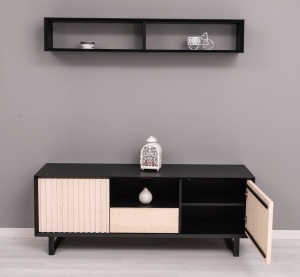 Comoda TV Piannova cu 2 usi si 1 sertar, lemn masiv + mdf negru - Img 4