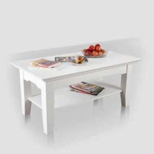 Masuta de living Perla din lemn masiv finisaj alb unt, 110 cm
