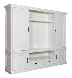 Mobilier TV Harmony lemn masiv alb cu 2 usi culisante, 250 cm