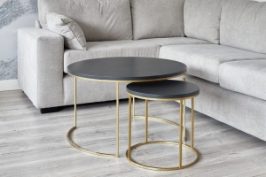 Set de 2 masute de cafea Delphi, mdf negru + metal auriu - Img 2