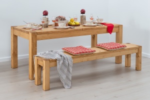 Set masa cu bancuta Heritage din lemn masiv, nuanta naturala 200 x 90 cm - Img 2