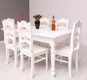 Set Masa dining Provance cu 6 scaune lemn masiv vopsit alb