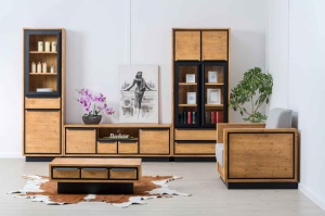 Set mobila living Ethiopia cu 5 piese lemn masiv, accente loft - Img 2