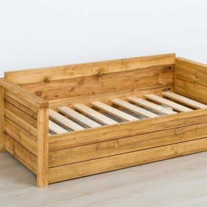 Set mobila living Gold Wood din lemn masiv, canapea tapitata si dulap - Img 5