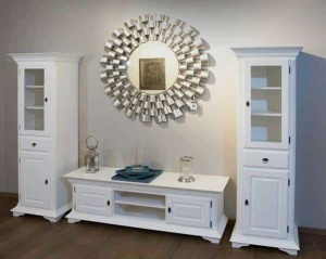 Set mobila living Napoli alb din lemn masiv cu 5 piese mobilier - Img 3