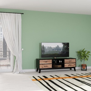 Set mobila living Nouvelle din 3 piese, lemn masiv si mdf negru - Img 2