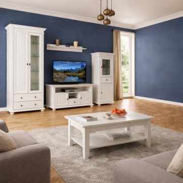 Set mobila living Perla din lemn masiv alb unt 5 piese model 02
