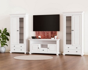 Set mobila living Perla lemn masiv alb unt, 3 piese, config. 11