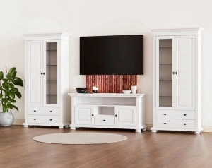 Set mobila living Perla lemn masiv alb unt, 3 piese, config. 11
