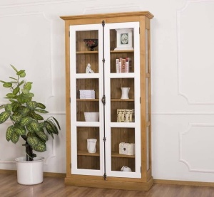 Vitrina Provance lemn masiv, 2 usi cu tija metalica 110 cm - Img 3