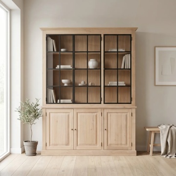 Biblioteca cu Vitrina Indiana Loft lemn masiv de stejar, 186 x 50 x 230 cm