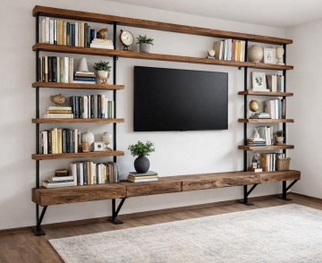 Biblioteca Etajera Woodcraft Stejar Masiv Rustic, 300 x 30 x 240 cm