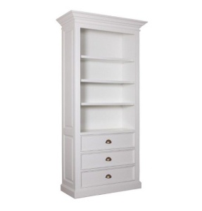 Biblioteca Harmony lemn masiv alb cu 3 sertare, 110 cm