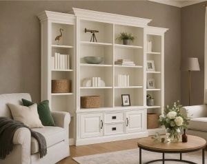 Biblioteca Harmony lemn masiv + mdf alb 326 x 38/48 x 220 cm