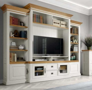 Biblioteca Harmony Oak cu spatiu TV din lemn masiv 286 cm - Img 5