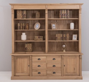Biblioteca Indiana din lemn masiv de stejar, 223 x 51 x 228 cm