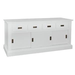Bufet alb Retro Charm cu 3 usi culisante si 4 sertare, 179 cm