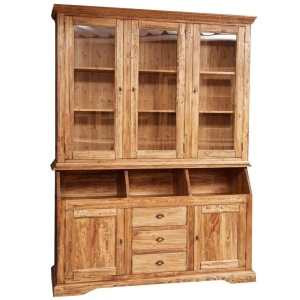 Bufet cu vitrina Artisan natur antichizat, lemn masiv tei, 172 cm