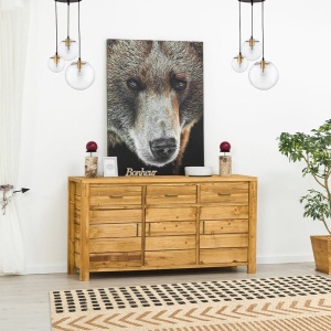 Bufet Gold Wood cu 3 usi si 3 sertare din lemn masiv, culoare naturala