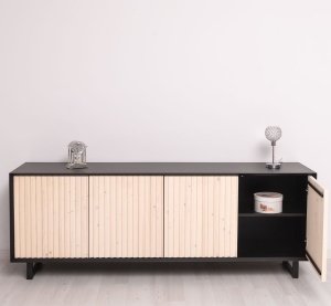 Bufet living Piannova cu 4 usi lemn masiv + mdf negru - Img 5