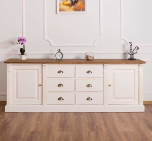 Bufet living Provance cu 2 usi si 6 sertare lemn masiv 219 cm