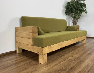 Canapea Rustic Wood lemn masiv, cu tapiterie, 204 x 91 x 63 cm - Img 2